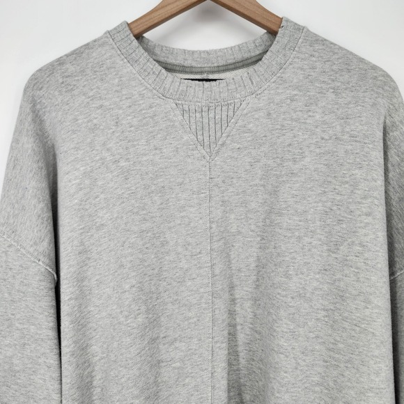 Aerie Gray Cozy Crewneck Sweatshirt Womens Large Oversized Distressed Raw Hem - Picture 3 of 10